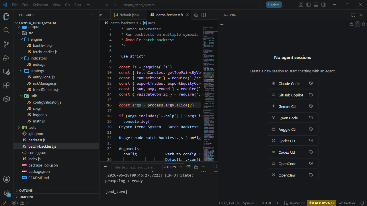 ACP Pro multi-tab chat with streamed tool calls and inline diffs
